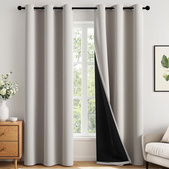 MIULEE 100% Blackout Curtains for Bedroom 72 Inch Long, 2 Thick Layers Thermal Insulated Black Out Window Curtains with Black Liner, Noise Reducing Grommet Living Room Drapes 2 Panels Stone