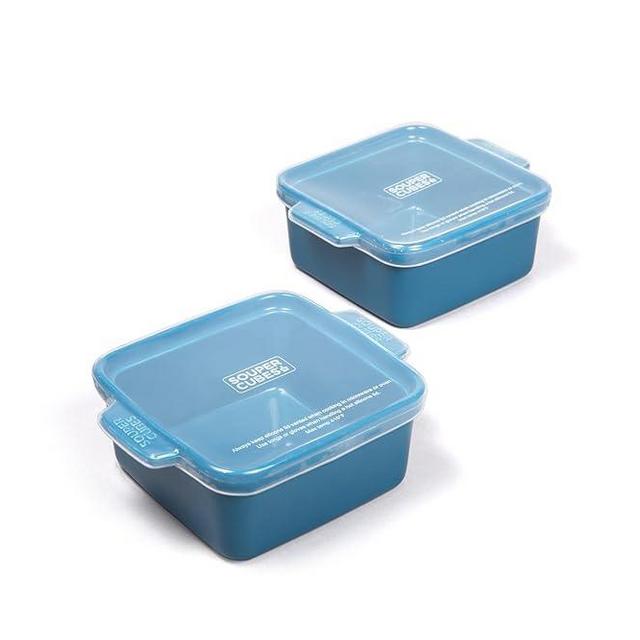 Souper Cubes Stoneware - 5" x 5" Baking Dishes for Oven with Silicone Covers, Premium Mini Ceramic Baking Dishes, Perfect for Reheating Individual Portions in Oven or Microwave, Set of 2 - Blueberry