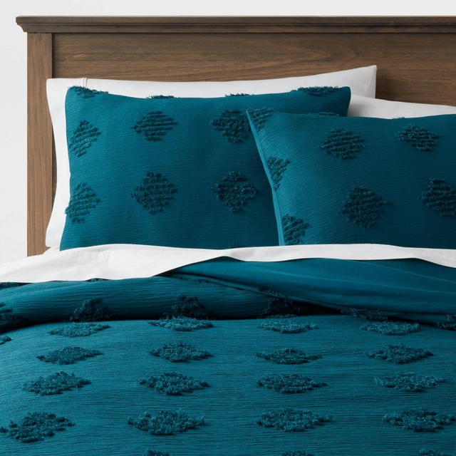 King Tufted Diamond Crinkle Duvet Cover & Sham Set Dark Teal Blue - Threshold™