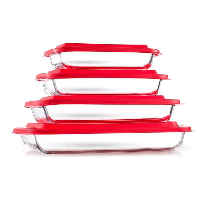 JoyFul by JoyJolt 8pc Glass Bakeware Set. 4x Baking Pan Dishes and 4x Baking Dish Lids for Kitchen Storage, Deep Baking Sheet, Oven Tray, Rectangle Casserole Dish, Lasagna Pans, Cake Baking Sheets