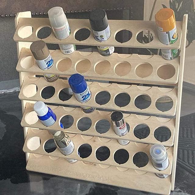 Factory Crafts Spray Can Lube Holder Organization Storage Rack Wood Shelf Case Organizer 40-Slot Plywood