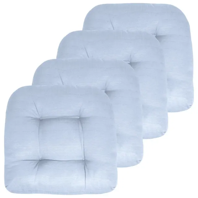 Patio Cushions Outdoor Chair Pads Thick Fiber Fill Tufted 19" x 19" Seat Cover, Light Blue, 4 Pack