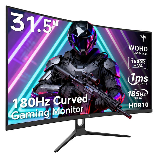 KTC 32 Inch Curved Gaming Monitor, 2K 180Hz (OC 185Hz) 1500R Monitor, H32S5 | QHD 1440P PC Computer Monitor, 1ms with Adaptive Sync, DisplayPort/HDMI/USB, VESA Wall Mount, Tilt Adjustable