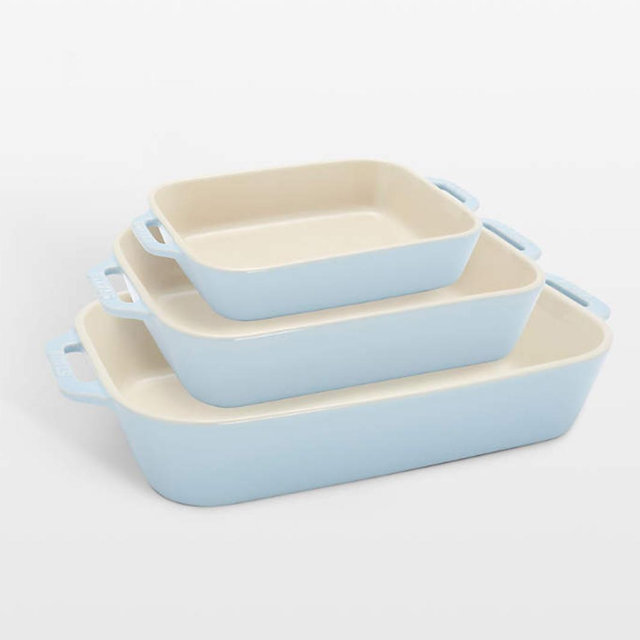 Staub Macaron Light Blue 3-Piece Rectangular Stoneware Baking Dish Set