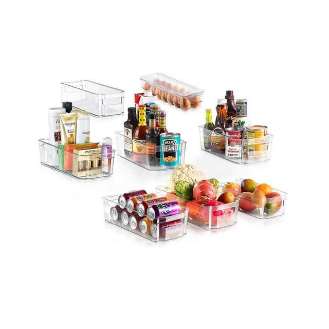 NutriChef Set Of 8 Refrigerator Organizer Bins - 4 Wide and 4 Narrow Stackable Fridge Organizers for Freezer, Kitchen, Countertops, Cabinets