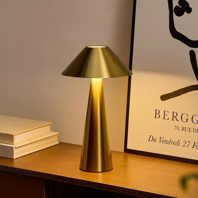 Bojim Gold Cordless Lamp, Portable Mini Battery Lamp Rechargeable, Magnetic Rotating Shade&3 Colors Dimmable Table Lamp, Bedside Lamp for Room/Night Light