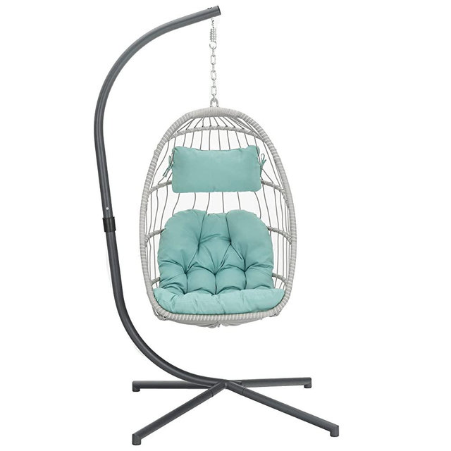 Egg Swing Chair with Stand, Patio Wicker Rattan Hanging Chair Swing Hammock Egg Chairs with UV Resistant Cushion for Indoor Bedroom Outdoor Garden Backyard