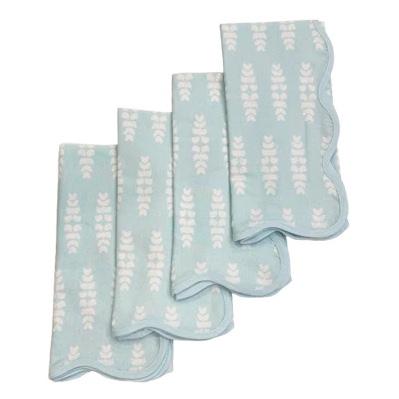 Floral Blue Scalloped Dinner Napkins