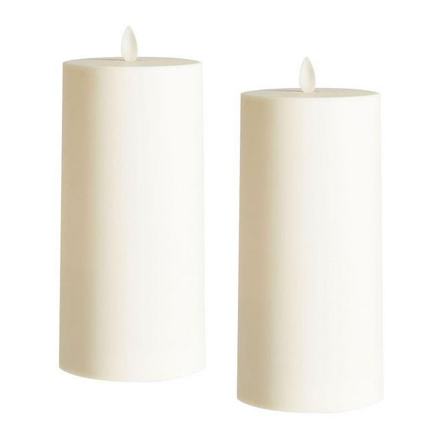 Premium Flickering Flameless Outdoor Wax Pillar Candle, Ivory - Set of 2 - 3X6