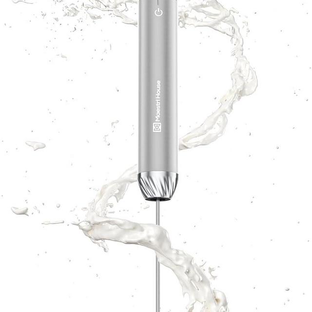 Maestri House Rechargeable Milk Frother with Stepless Speed Control, Handheld Electric Foam Maker Waterproof Drink Mixer Foamer with Stainless Steel Stand & Detachable Whisks for Lattes, Cappuccino