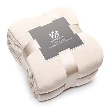 Kingole Flannel Fleece Microfiber Throw Blanket, Luxury Irovy Cream Twin Size Lightweight Cozy Couch Bed Super Soft and Warm Plush Solid Color 350GSM (66 x 90 inches)