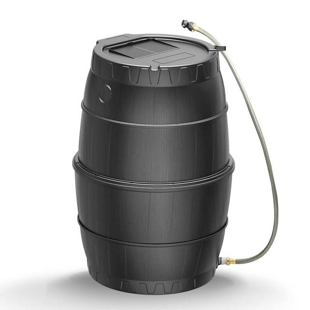 EJWOX Rain Barrels to Collect Rainwater from Gutter for Outdoor Use, 45 Gallon Black Rain Water Collection Barrels, BPA Free Water Catcher with Spigot, Lid, and Hose