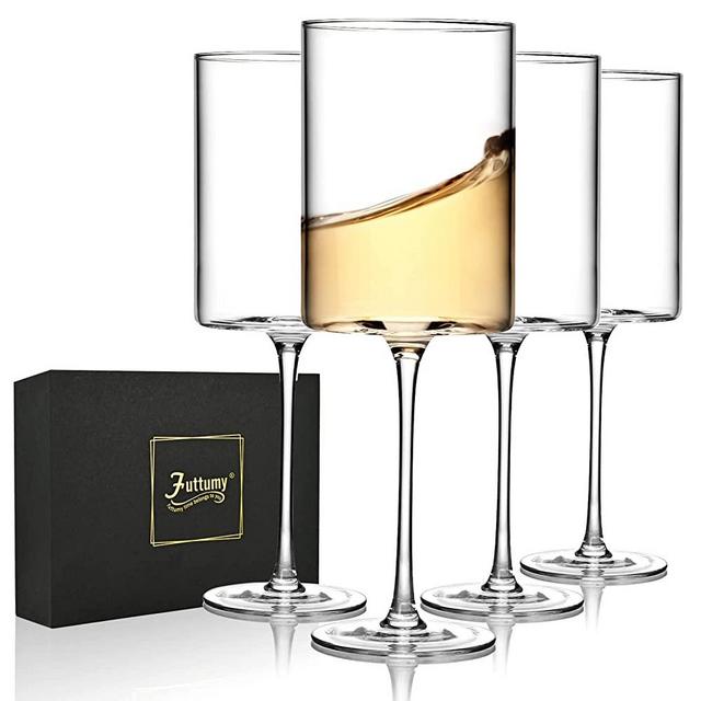 Futtumy Edge Wine Glass Set of 4, Premium Clear Square Wine Glass 14 oz, Elegant Red and White Wine Glass for Any Occasion Home Bar, Great Gift Packaging for Christmas Birthday Anniversary