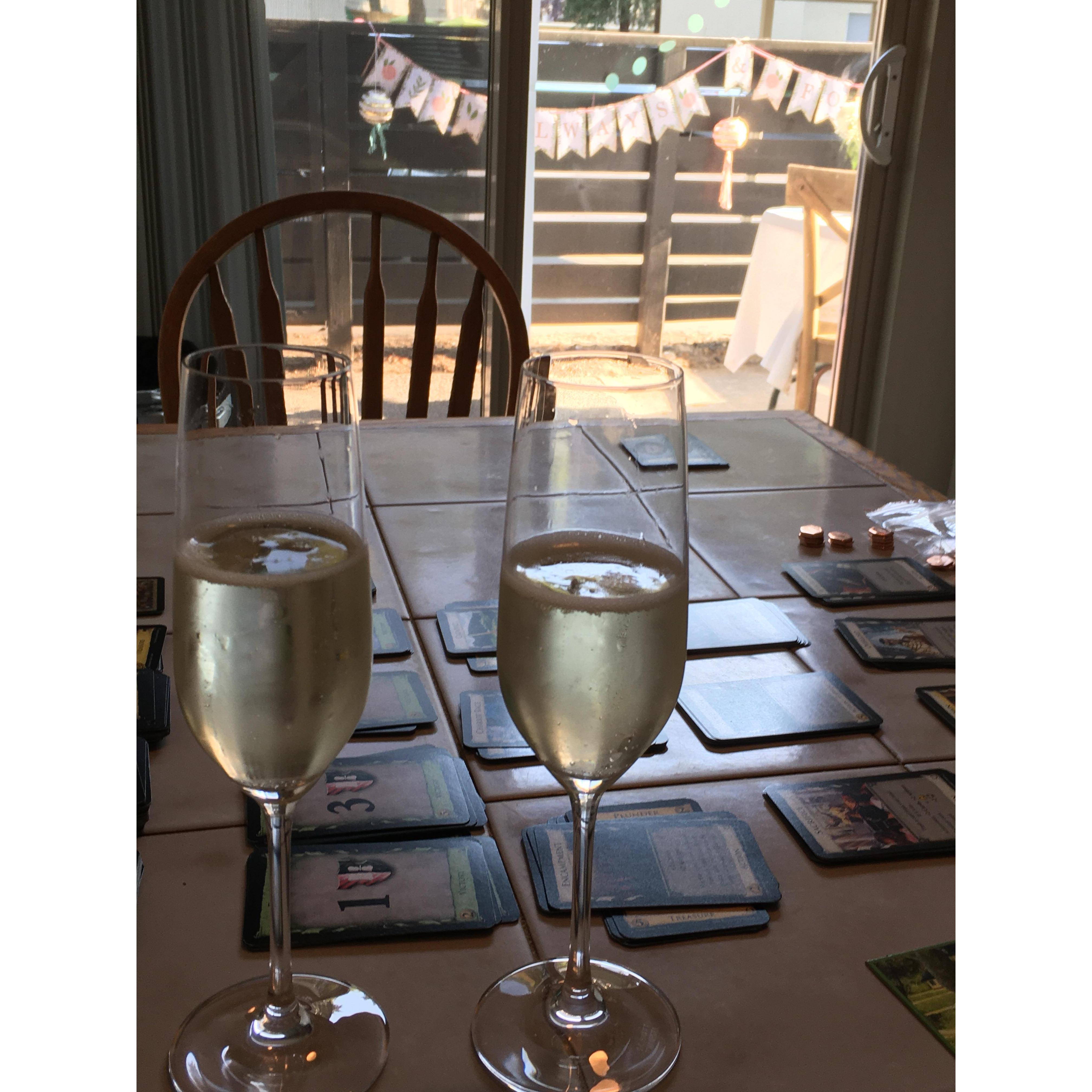 Katie and David celebrated with a game of dominion