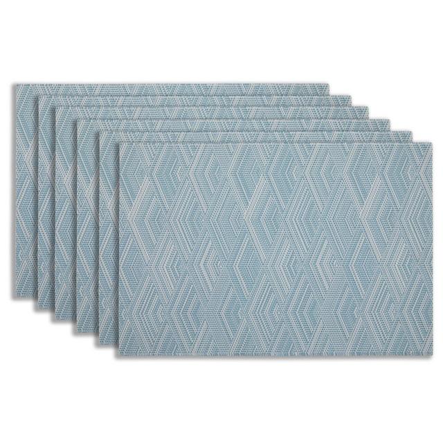 Dainty Home Diamonds Woven Vinyl Reversible Rectangular Placemat Set of 6 - Blue