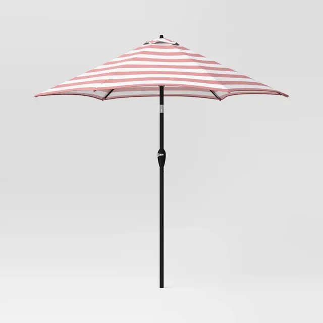 9' Round Cabana Stripe Outdoor Patio Market Umbrella Cabana Red with Black Pole - Threshold™