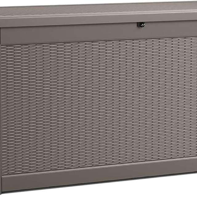 TARKARI 320 Gallon Lockable Resin Deck Box, Waterproof & UV-Resistant Outdoor Storage Box for Outdoor Cushion Storage, Garden Tools & Pool Accessories Storage, Gray