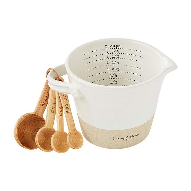 Mud Pie Stoneware Measuring Cup Set, 4" x 4 3/4" | Spoons 3", White