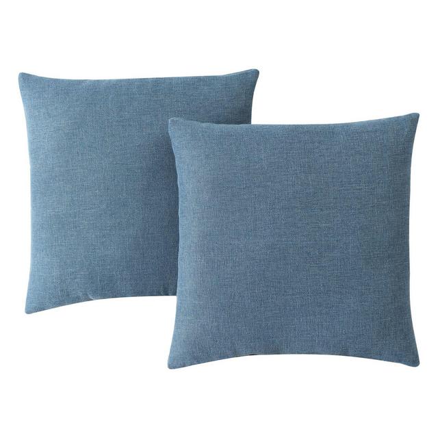 Faux Linen Square Throw Pillow in Dark Blue (Set of 2)