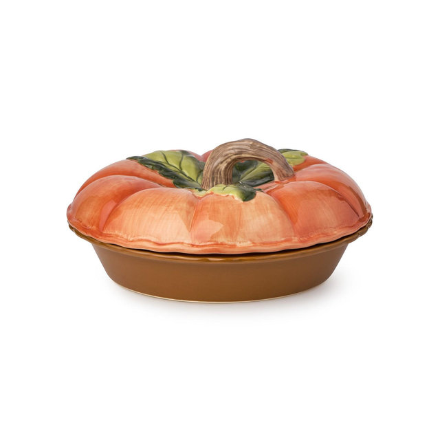 Certified International Harvest Fields 3-D Pumpkin Covered Pie Carrier