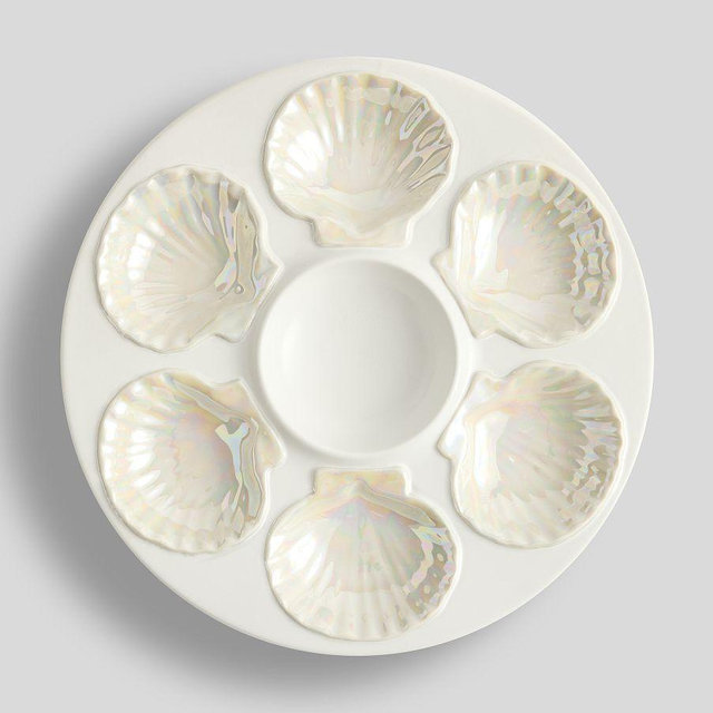 Coastal Embossed Stoneware Oyster Serving Platter