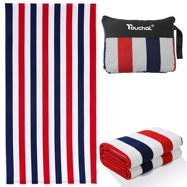 Beach Towel, Touchat Beach Towel, Sand Free Microfiber Beach Towel Lightweight, Super Absorbent Personalized Pool Towels & Cabana Stripe Beach Towel 30”x60” for Adults,Men,Women,Kids(Tricolore)