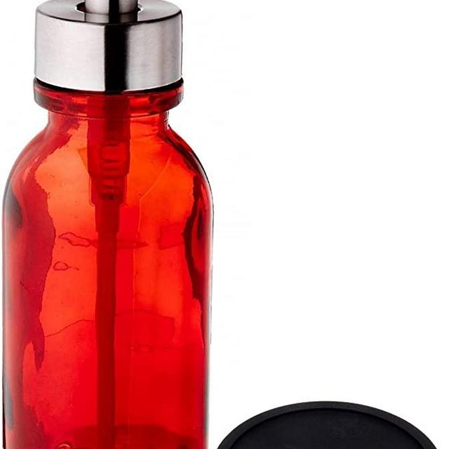Industrial Rewind Red Soap Dispenser with Stainless Steel Pump - Wide Mouth16oz Red Glass Dish Soap Dispenser