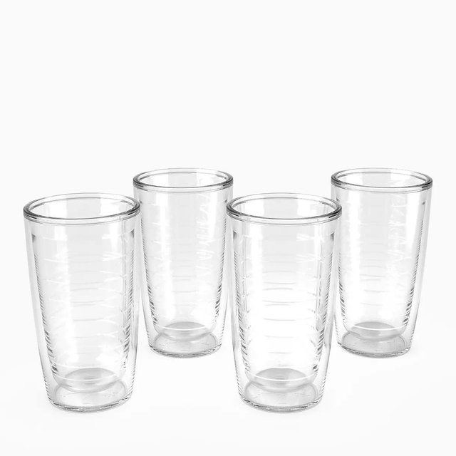 Tervis Clear & Colorful Tabletop Made in USA Double Walled Insulated Tumbler Travel Cup Keeps Drinks Cold & Hot, 16oz - 4pk, Clear