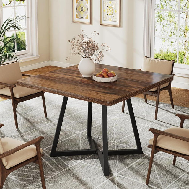 Tribesigns Square Dining Table for 4, 31.5" Industrial Dinner Table with Metal Base, Wood Kitchen Table for Dining Room, Small Space, Apartment, Rustic Brown & Black