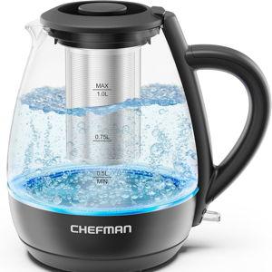 Chefman Electric Kettle with Tea Infuser, Compact 1L (4 Cups), 1500W, Removable Lid for Easy Cleaning, Boil-Dry Protection, Stainless Steel Filter, BPA Free, Auto Shut Off, Small Electric Tea Kettle
