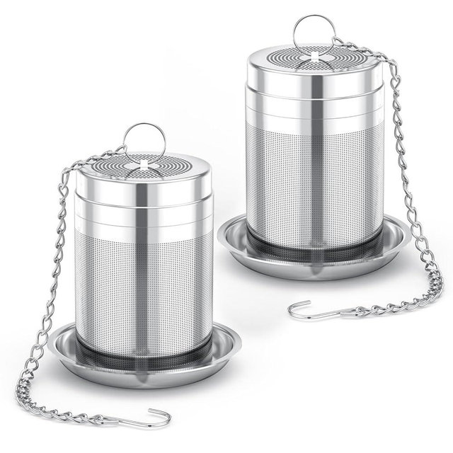 House Again 2 Pack Tea Infusers, Extra Fine Mesh Tea Strainers for Loose Tea, Updated Slim Threaded Lid & 304 Stainless Steel, Loose Leaf Tea Steeper for Brew Tea Spices & Seasonings
