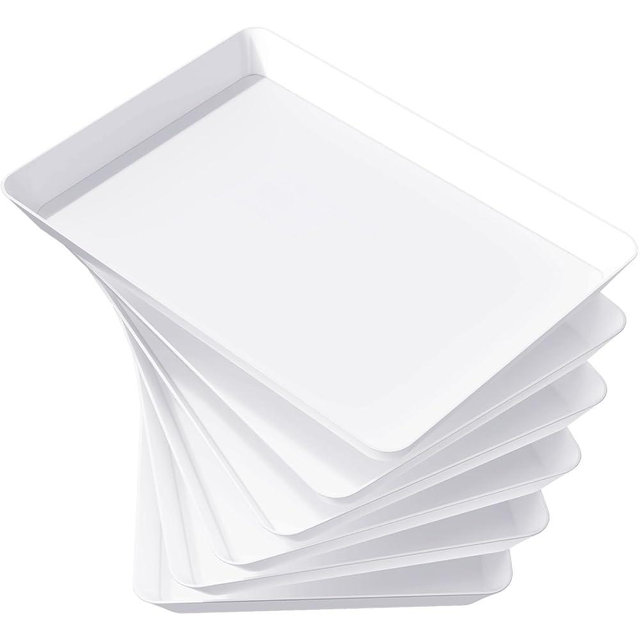 Lifewit Serving Tray for Party Supplies, Reusable Serving Platter for Catering, Snack, Fruit, Charcuterie, Appetizer, Plastic Food Trays, Hosting Essentials, BPA Free, White, 6 Pcs