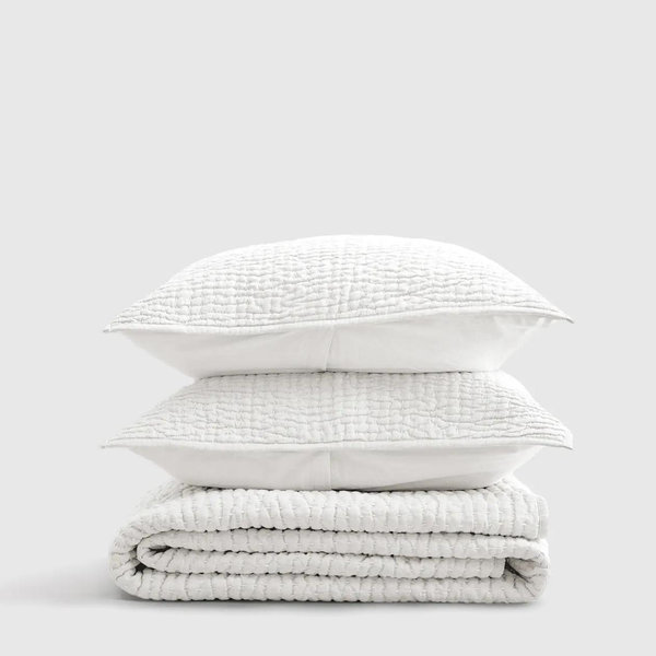 European Linen Cotton Stitch Quilt Set in White