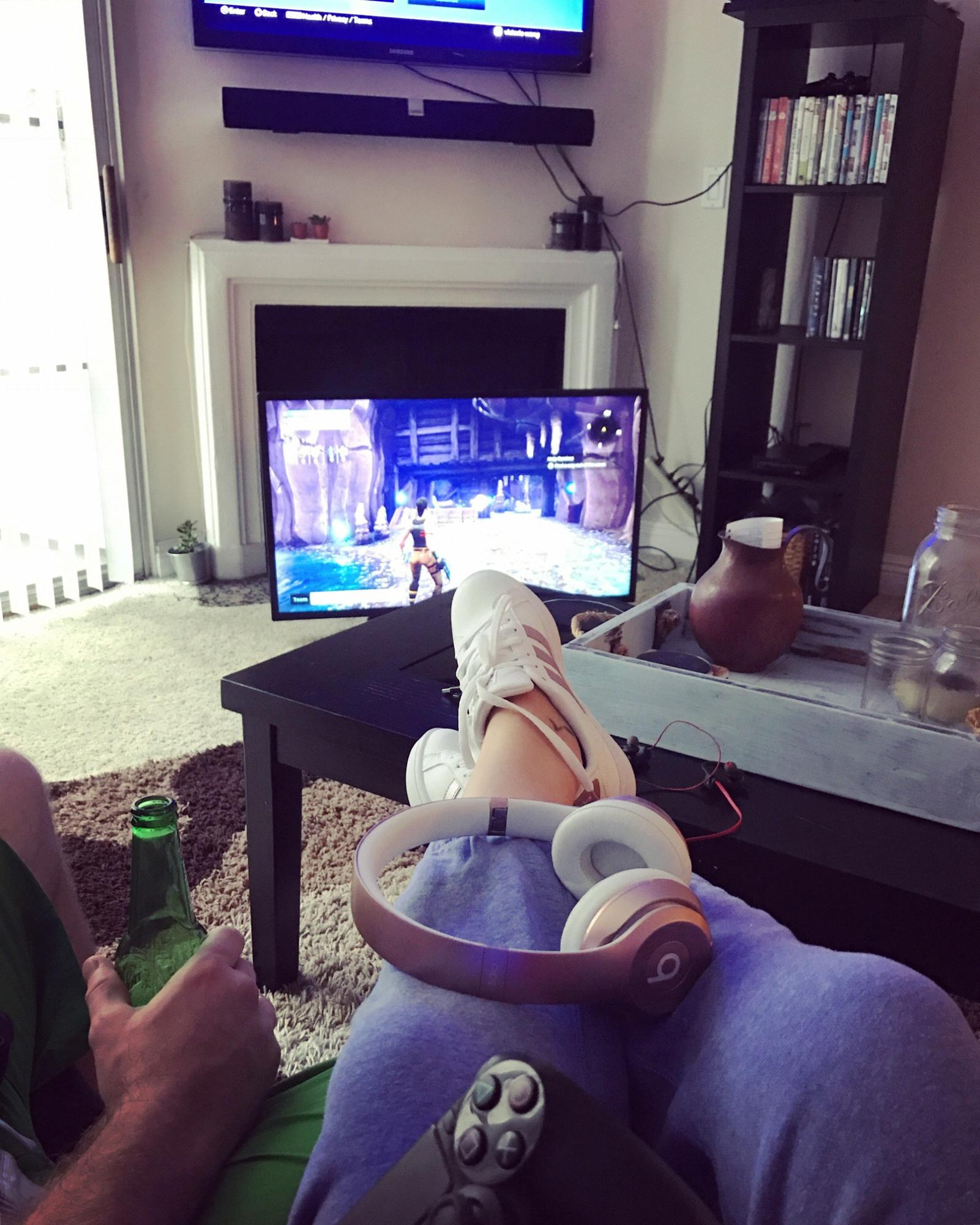 We set up our TVs side by side to play games together. Many hours were consumed by Fortnite.