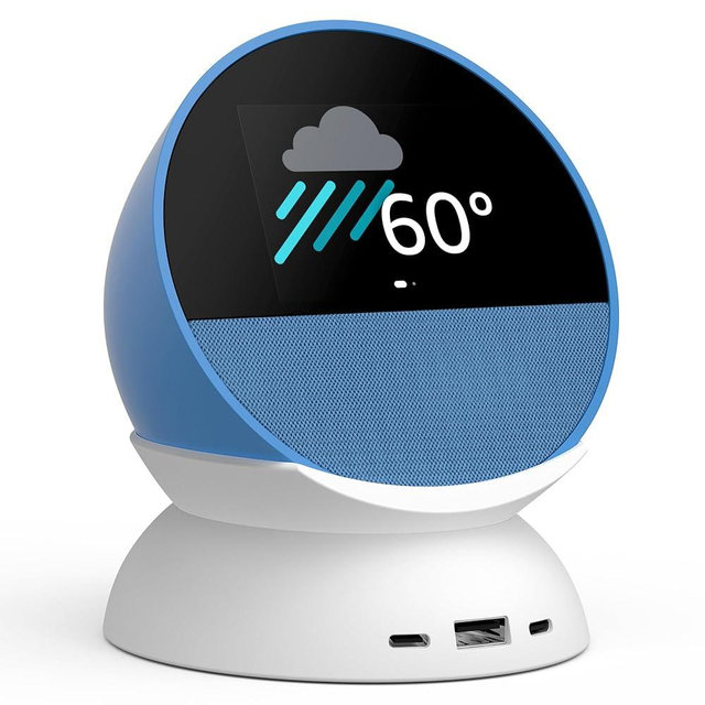 Echo Spot Bundle: Includes Echo Spot | Ocean Blue & Made for Amazon Stand with USB-C and USB-A Charging Ports | Glacier White