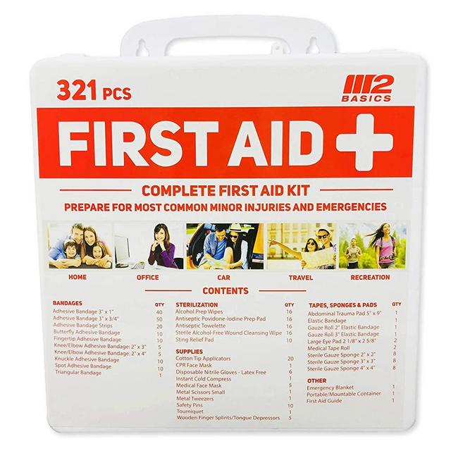 M2 BASICS 321 Piece Emergency Survival First Aid Kit | Free First Aid Guide | Medical Supply | Home, Office, Outdoors, Car, Camping, Travel