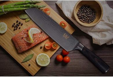 XYj Stainless Steel Kitchen Knives 6 PCS Set High Carbon Blade Wood Handle Kitchen Knife Master Chef Cooking Tool Damascus Vein