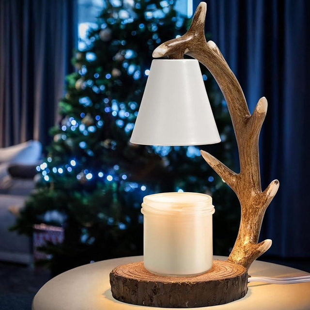 VKYN Candle Lamps,Candle Warmer Lamp with Timer Dimmer for New Home Bedroom Decoration Handcrafted with Resin Reindeer Antler Design Desktop lamp，Hand-Painted Night Desk lamp Creative Birthday Gifts
