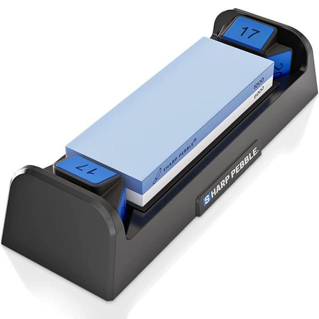 Sharp Pebble Knife Sharpening Stone Kit-Grit 1000/6000 Wet Stone-Built In Angle Guides 15/17/20/22 Degrees- Professional Whetstone Knife Sharpener Stone Set with Plastic Base
