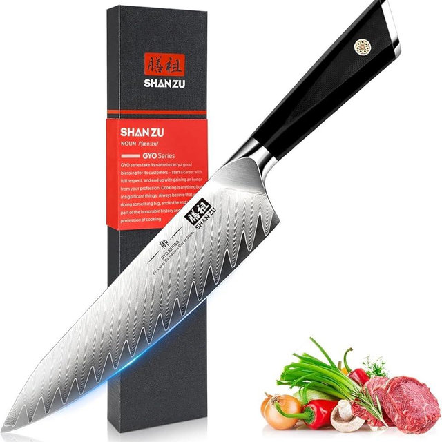 SHAN ZU Damascus Chef Knife 8 inch, 67-Layer High Carbon Steel Kitchen Knife Ultra Sharp Japanese Chef Knives, Professional Kitchen Utility Knives with G10 Ergonomic Handle/Gift Box