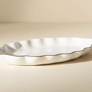 Le Marais Scalloped Tray - Cream + Blue Trim, One Size