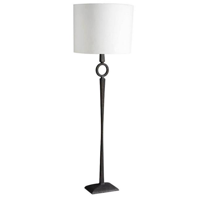 Easton Forged-Iron Round Floor Lamp, Bronze Base with Oversized Stright-Sided Gallery Shade, White