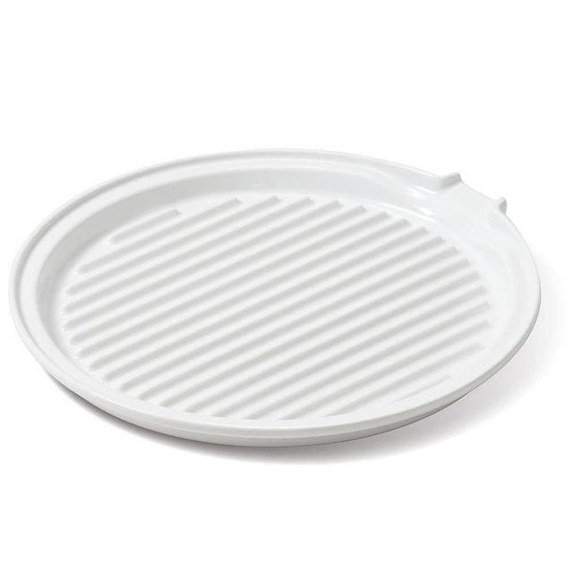ONEMORE Microwave Bacon Tray Ceramic Bacon Cooker Meat Rack for Oven Cooking Crispy Bacon Maker - 11 inch Round Bacon Dish Plate, White