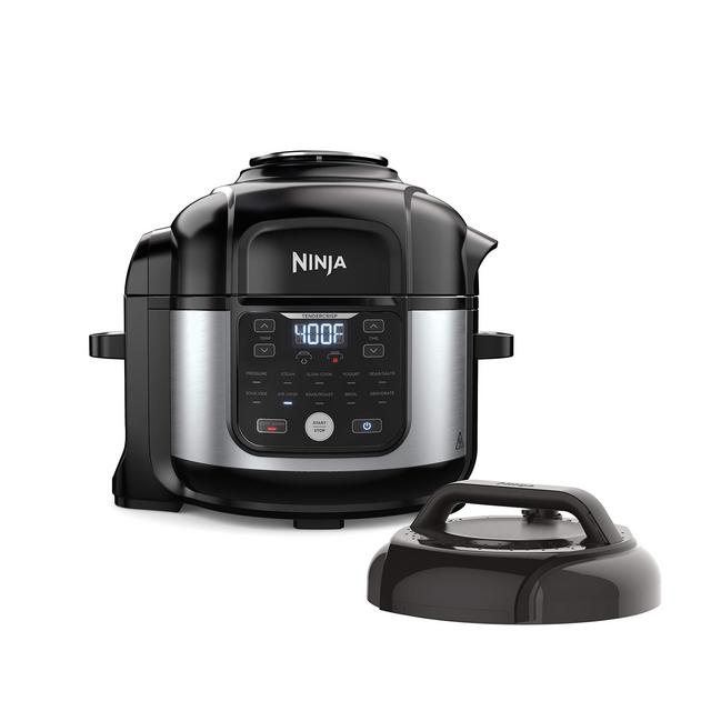 Ninja FD302 Foodi 11-in-1 Pro 6.5 qt. Pressure Cooker Air Fryer that Steams, Slow Cooks, Sears, Sautés, Dehydrates More, with 4.6 qt. Crisper Plate, Nesting Broil Rack Recipe Book, Silver/Black