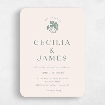 Green Rounded Wedding Invitation - Tiburon Portrait