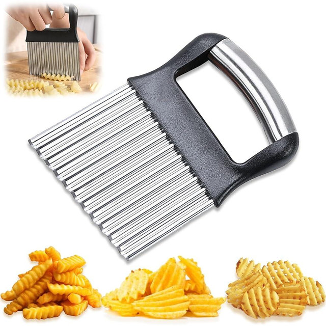 FANTEXY Crinkle Cutter for Veggies，Stainless Steel French Fry Cutter for Potatoes cucumbers Carrot Crinkle Cut Knife Wavy Chopper Waffle Fry Cutter