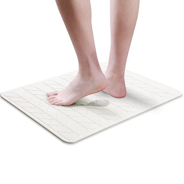 malu Diatomaceous Earth Bath Mat - Fast-Drying Water-Absorbent Stone Bath Mat - Wide 15.4 X 23.6 inches Non-Slip Stone Mats for Bathroom Shower Floor - Diatomite Bath Mat with Herringbone Design