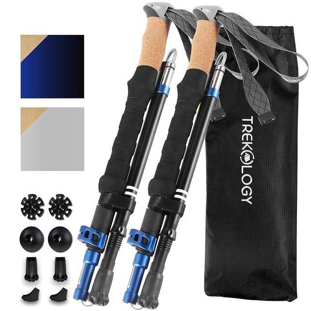 TREKOLOGY Trek-Z Cork Grip Trekking Poles – Lightweight Folding Hiking Poles, Adjustable Height, Compact Travel Design, Aircraft-Grade Aluminum Walking Sticks for Men & Women