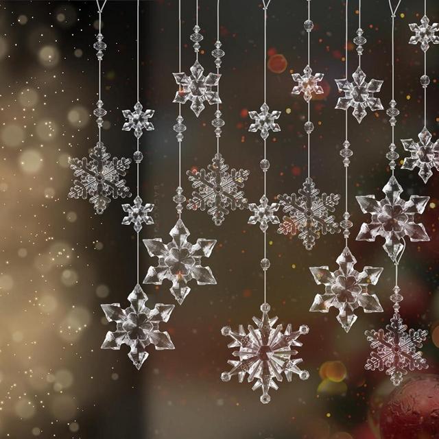 OuMuaMua 12pcs Crystal Christmas Ornaments for Christmas Tree Decorations - Clear Hanging Acrylic Snowflake Ornaments for Christmas Tree Winter Wonderland Party Decorations