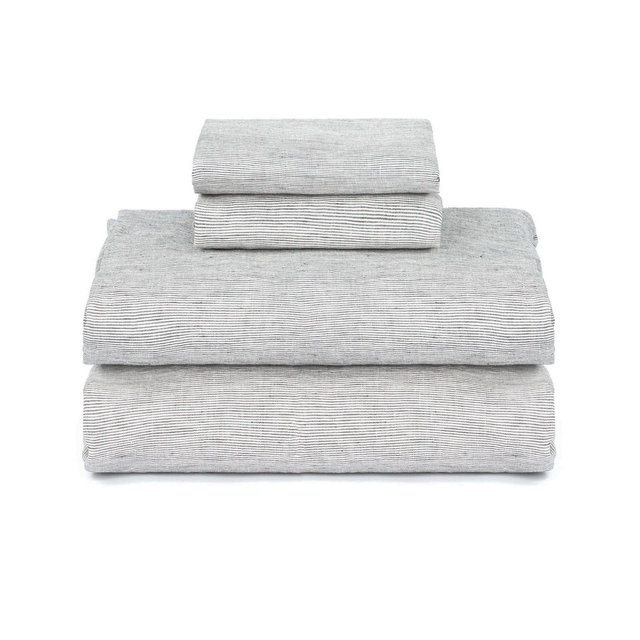 100% French Linen Sheet Set - King - Shadow Pinstripe | BOKSER HOME